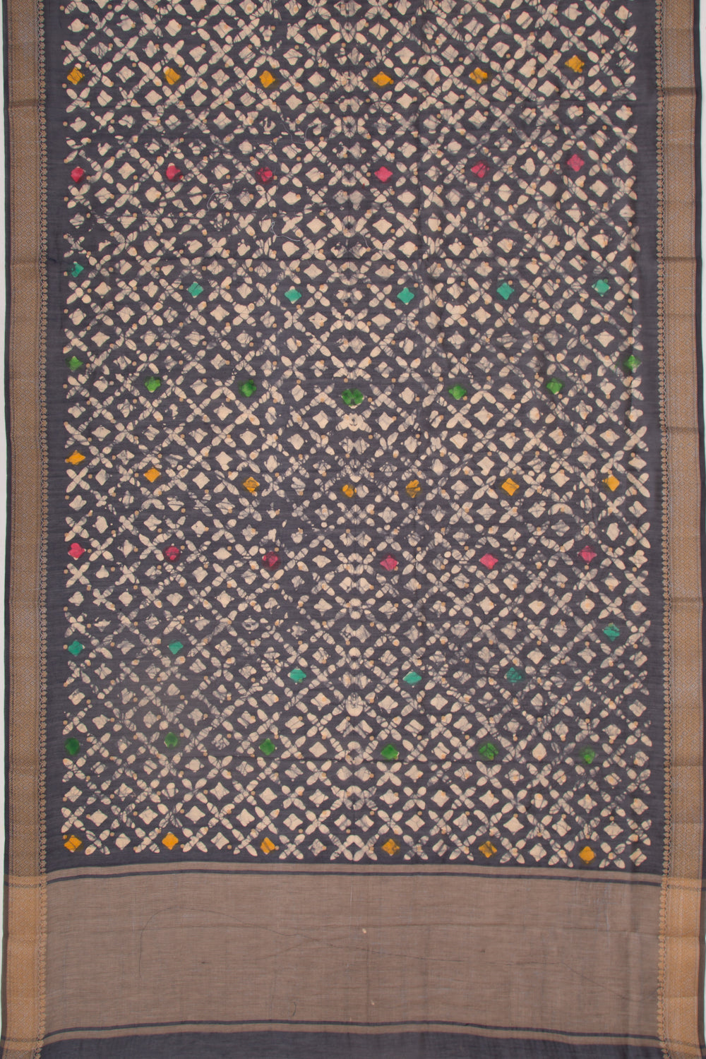 Chanderi Silk Batik Printed And Butta Dark Blue Saree