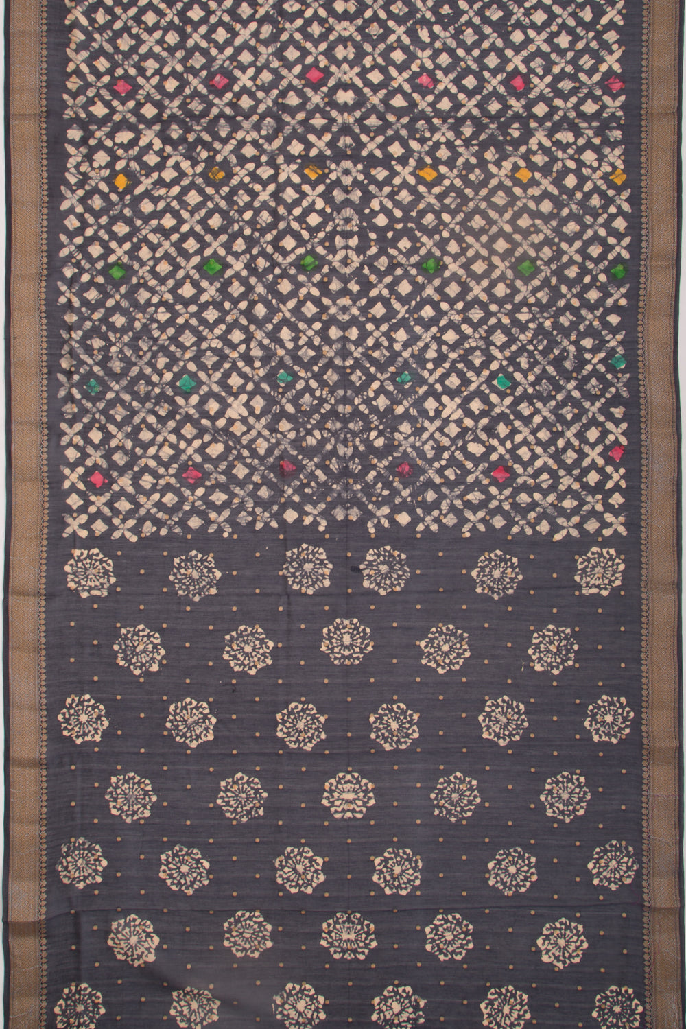 Chanderi Silk Batik Printed And Butta Dark Blue Saree