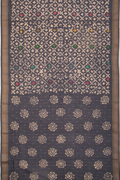 Chanderi Silk Batik Printed And Butta Dark Blue Saree