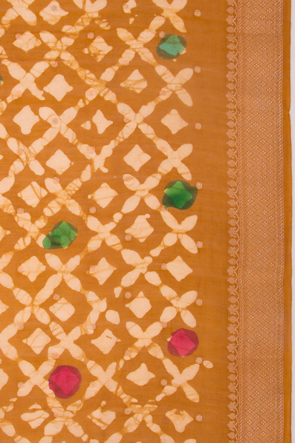 Chanderi Silk Batik Printed And Butta Mustard Yellow Saree