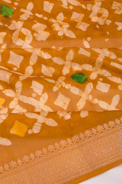 Chanderi Silk Batik Printed And Butta Mustard Yellow Saree