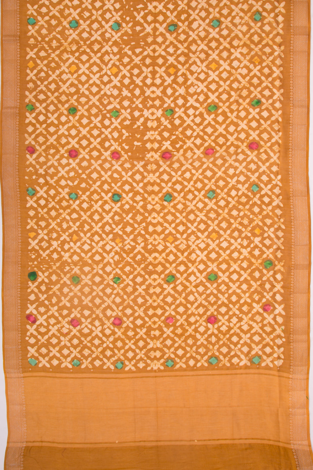 Chanderi Silk Batik Printed And Butta Mustard Yellow Saree