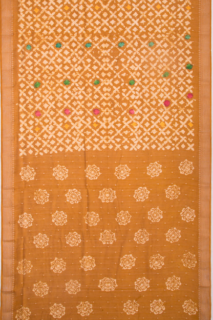 Chanderi Silk Batik Printed And Butta Mustard Yellow Saree