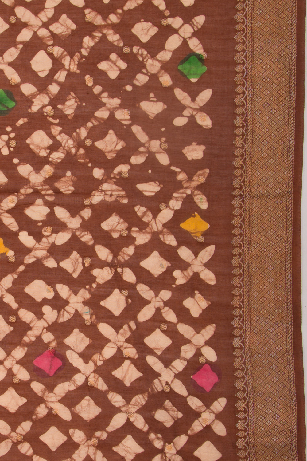 Chanderi Silk Batik Printed And Butta Brown Saree