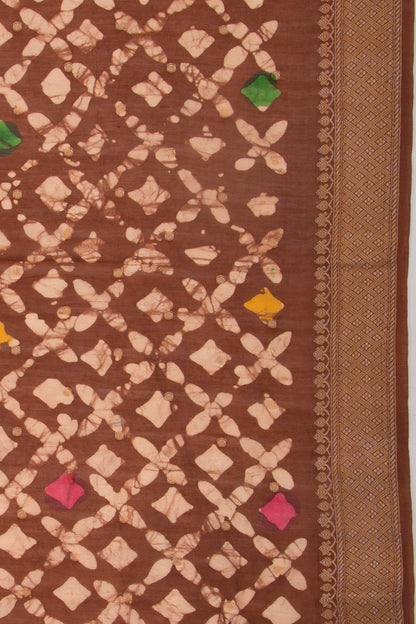 Chanderi Silk Batik Printed And Butta Brown Saree