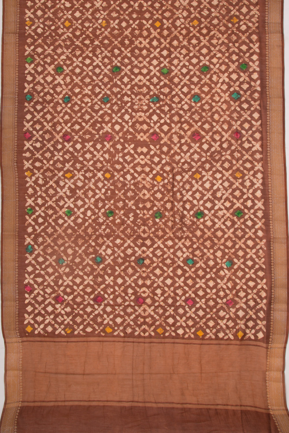 Chanderi Silk Batik Printed And Butta Brown Saree