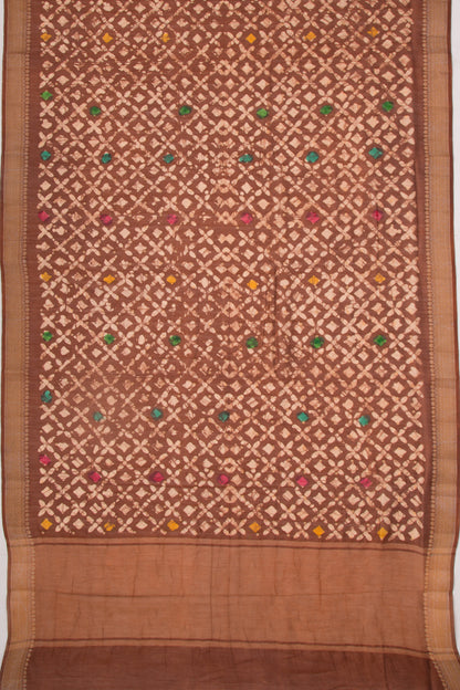 Chanderi Silk Batik Printed And Butta Brown Saree