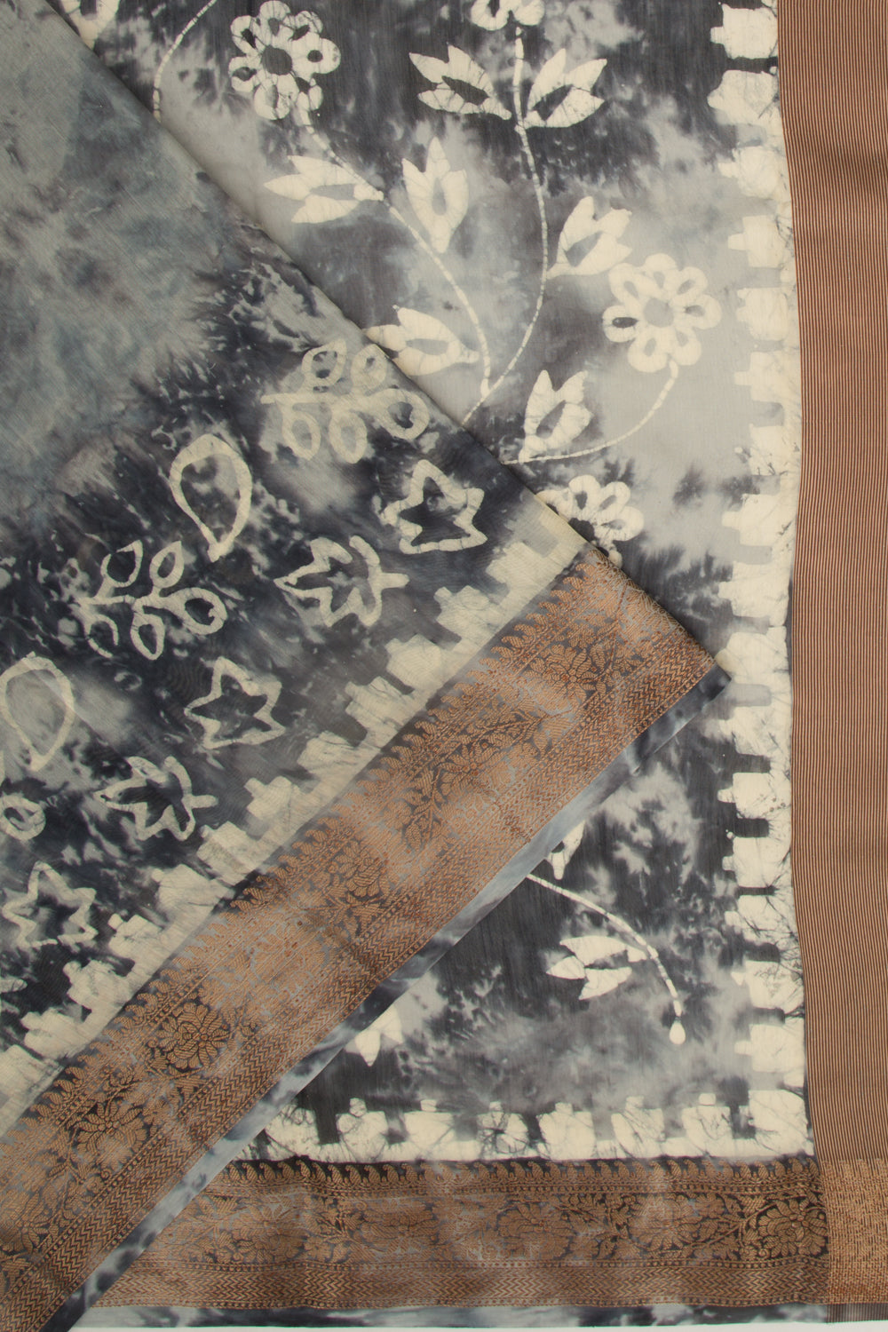 Chanderi Silk Batik Printed Black Saree