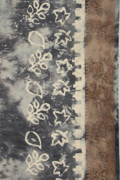 Chanderi Silk Batik Printed Black Saree