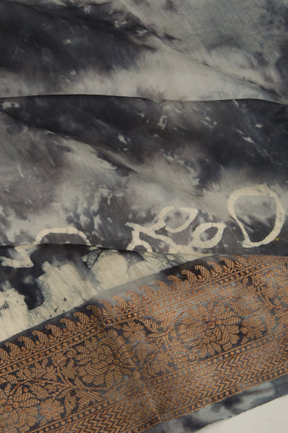 Chanderi Silk Batik Printed Black Saree