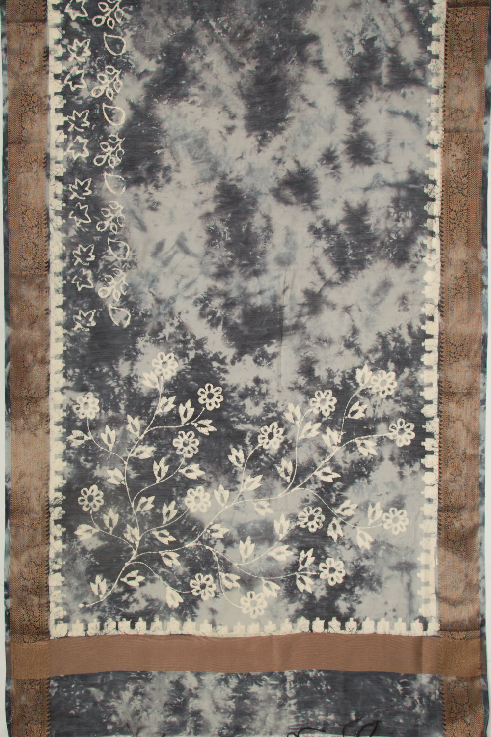 Chanderi Silk Batik Printed Black Saree