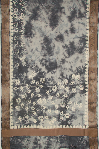 Chanderi Silk Batik Printed Black Saree