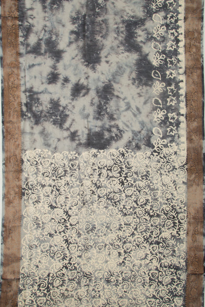 Chanderi Silk Batik Printed Black Saree