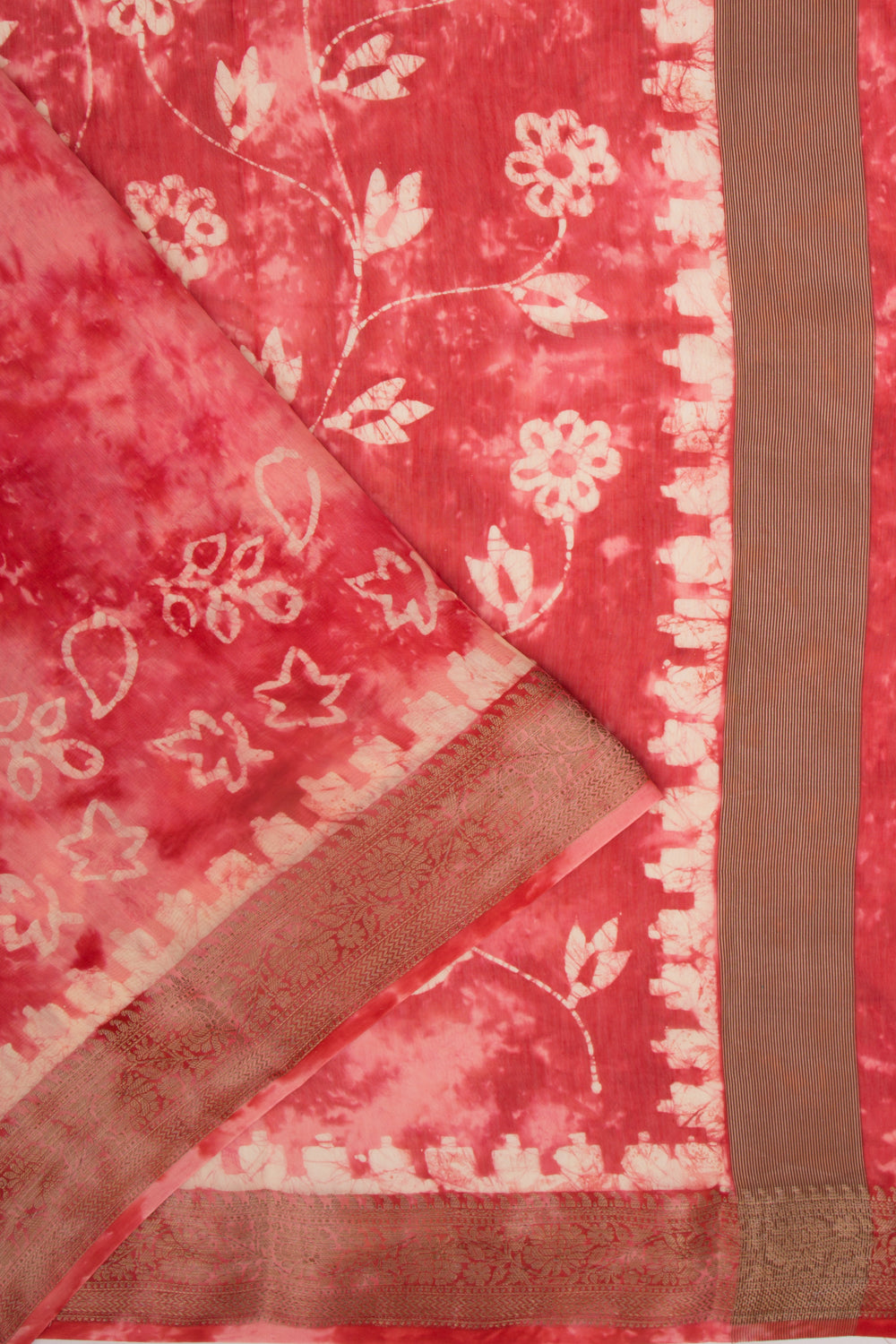 Chanderi Silk Batik Printed Pink Saree