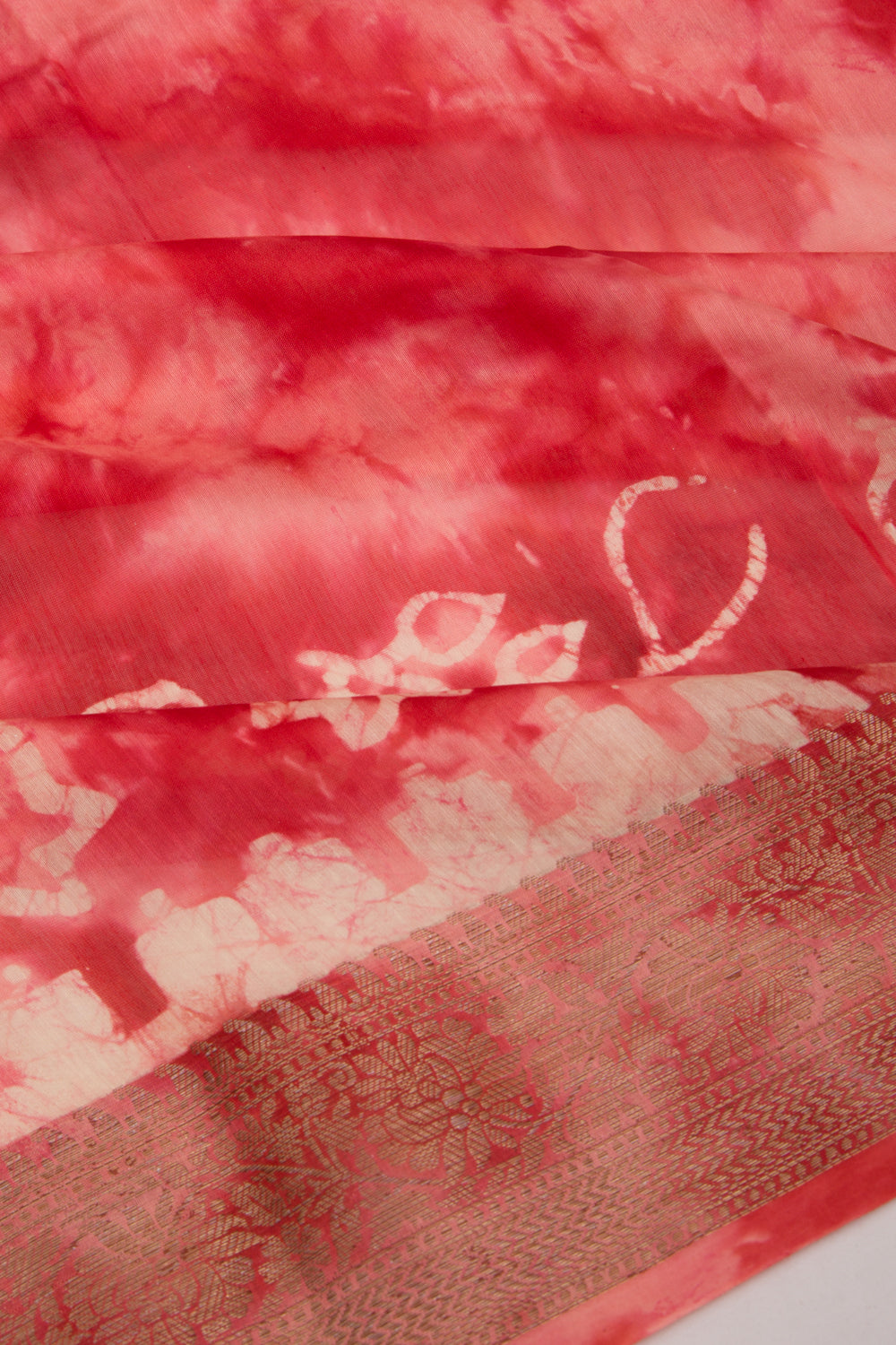 Chanderi Silk Batik Printed Pink Saree