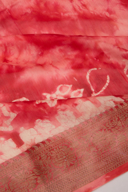 Chanderi Silk Batik Printed Pink Saree