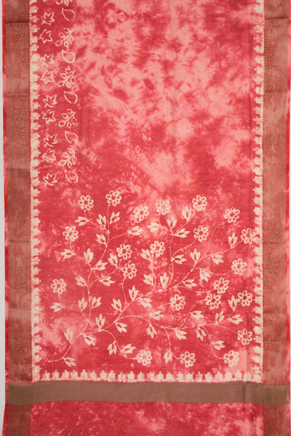 Chanderi Silk Batik Printed Pink Saree