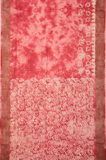 Chanderi Silk Batik Printed Pink Saree