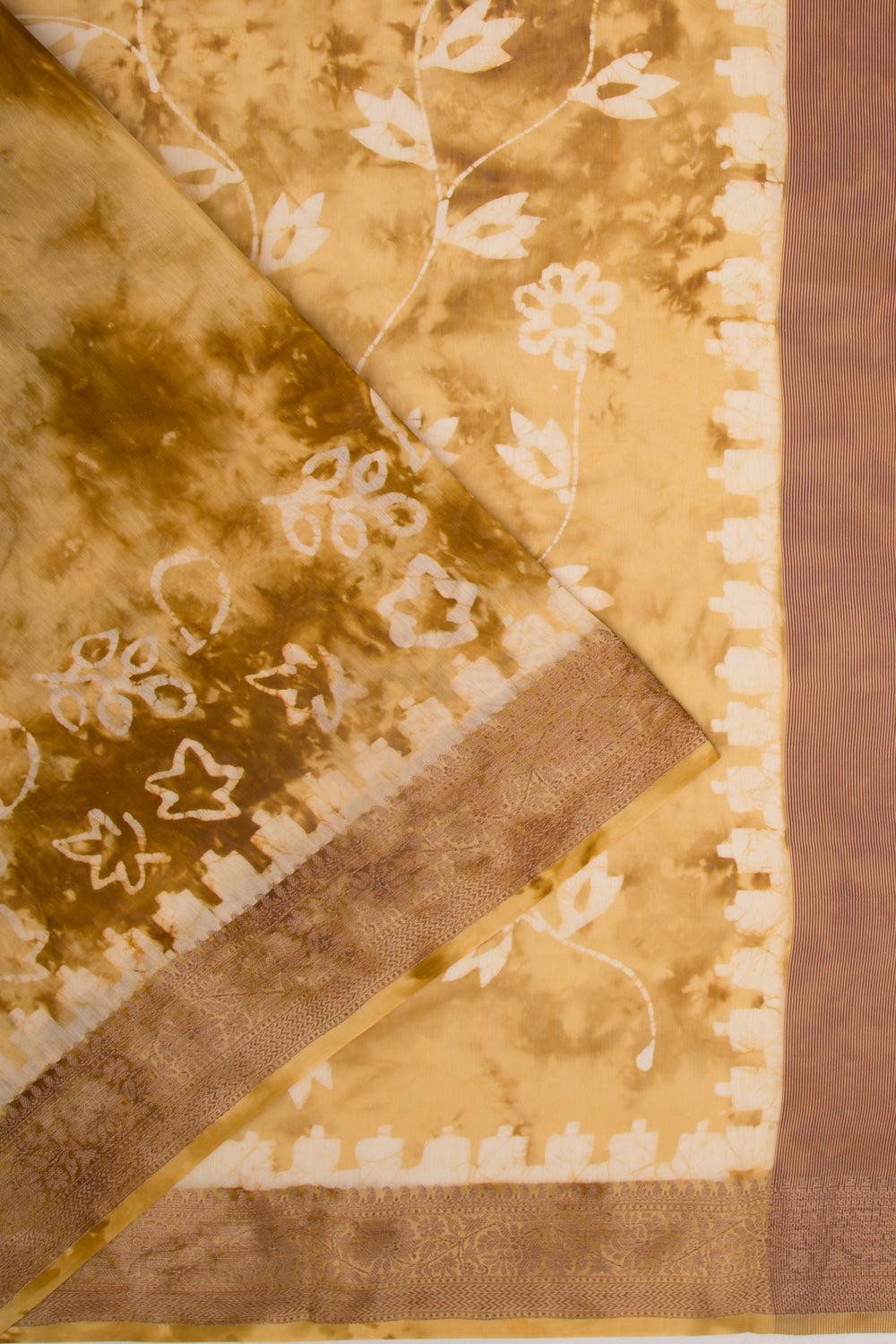 Chanderi Silk Batik Printed Yellow Saree