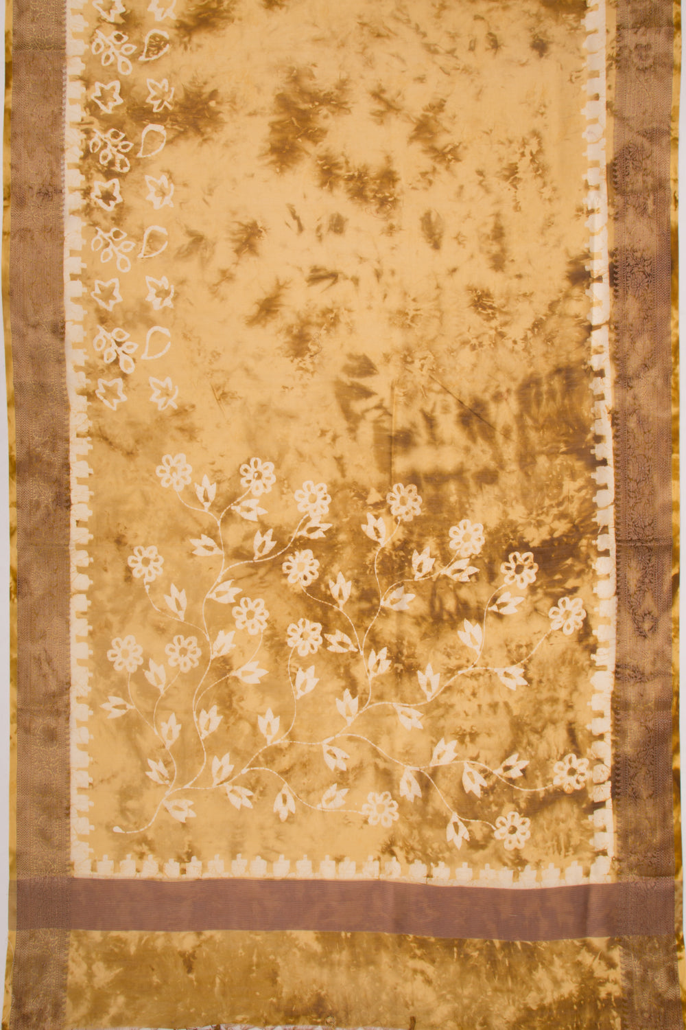 Chanderi Silk Batik Printed Yellow Saree