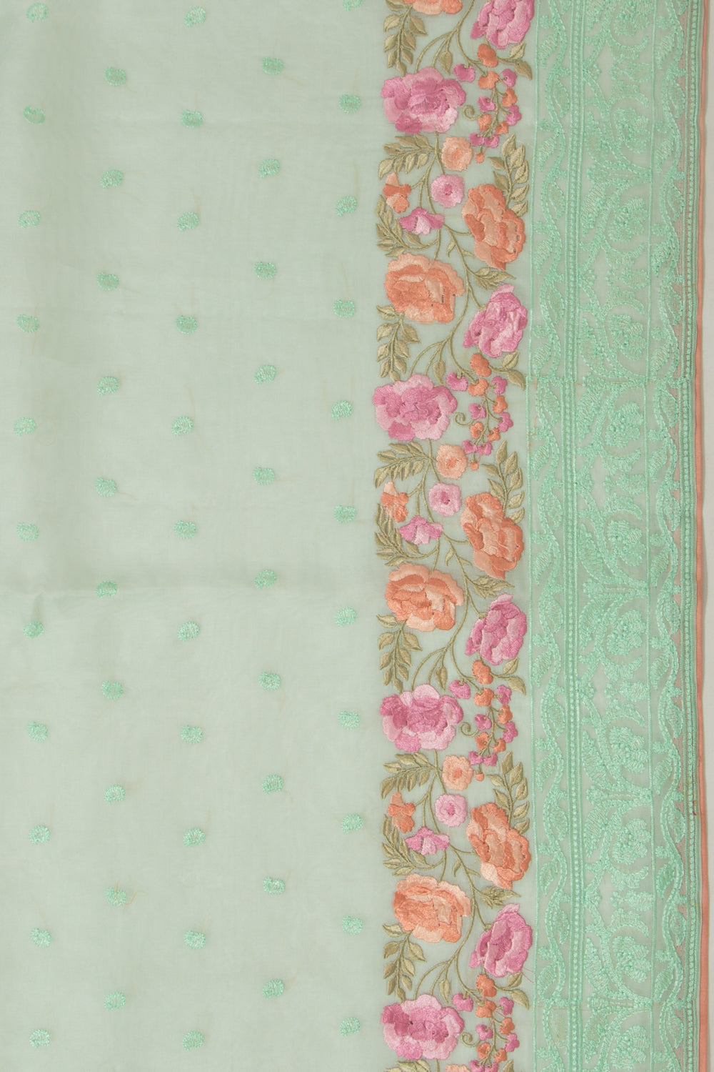Organza Floral Embroidery Butta Sea Green Saree