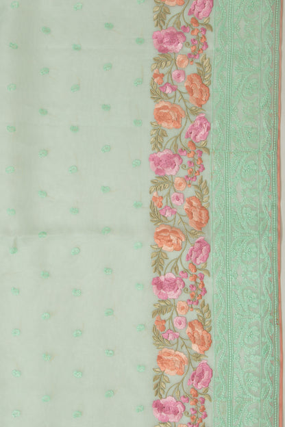 Organza Floral Embroidery Butta Sea Green Saree