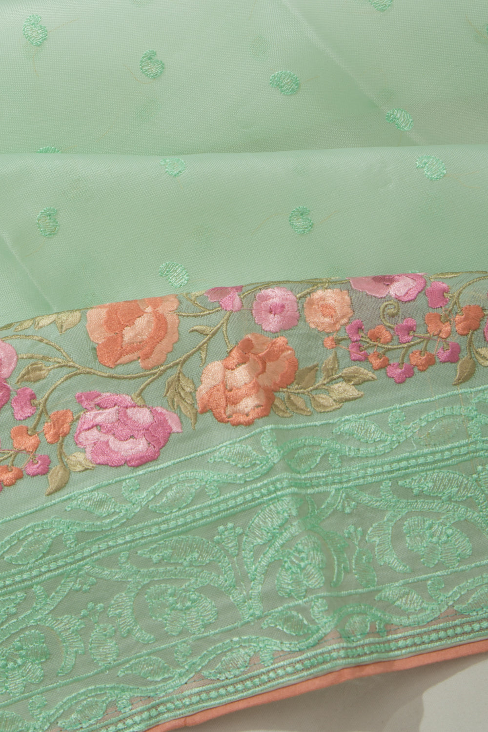 Organza Floral Embroidery Butta Sea Green Saree