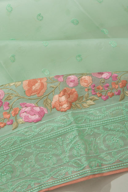 Organza Floral Embroidery Butta Sea Green Saree