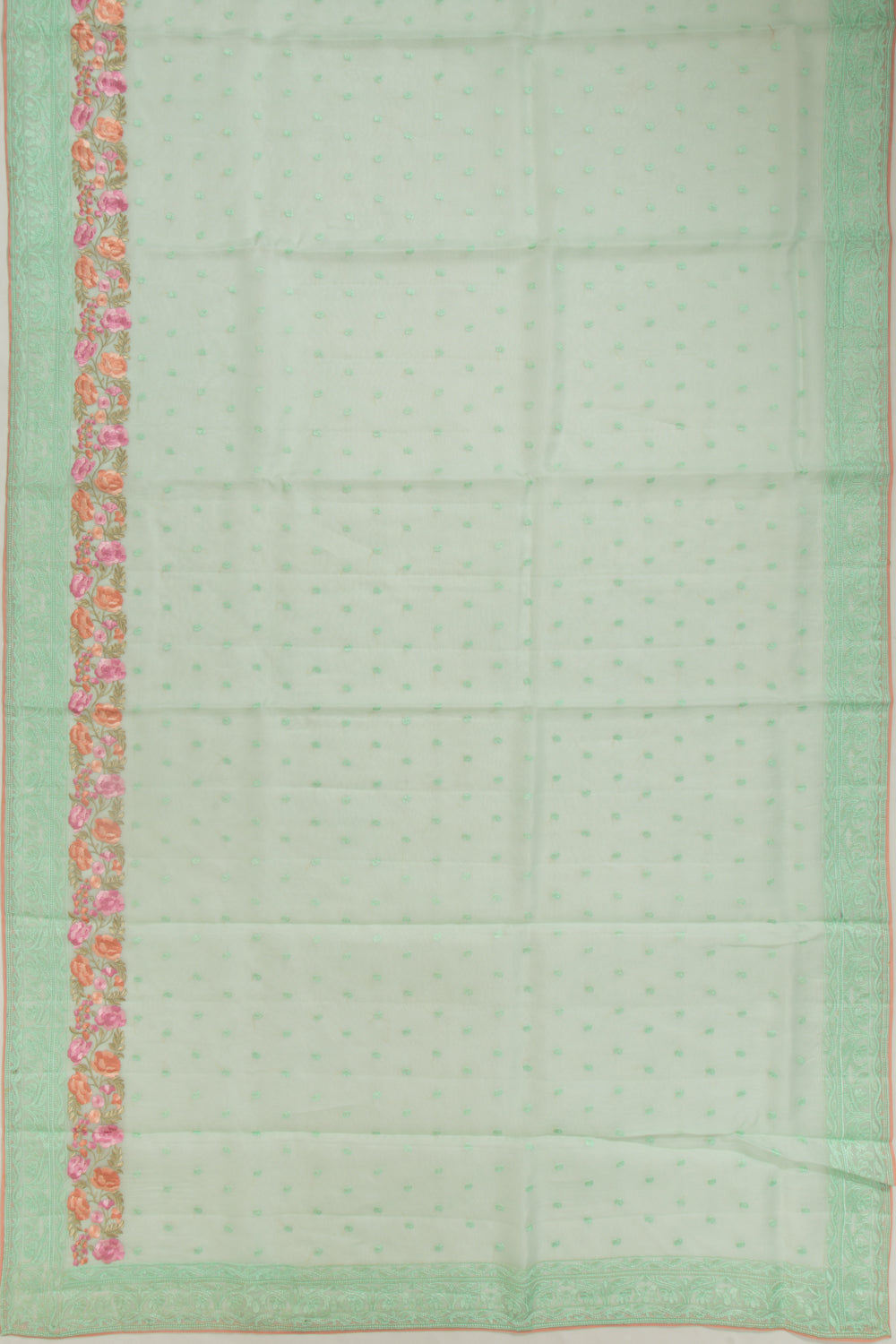 Organza Floral Embroidery Butta Sea Green Saree
