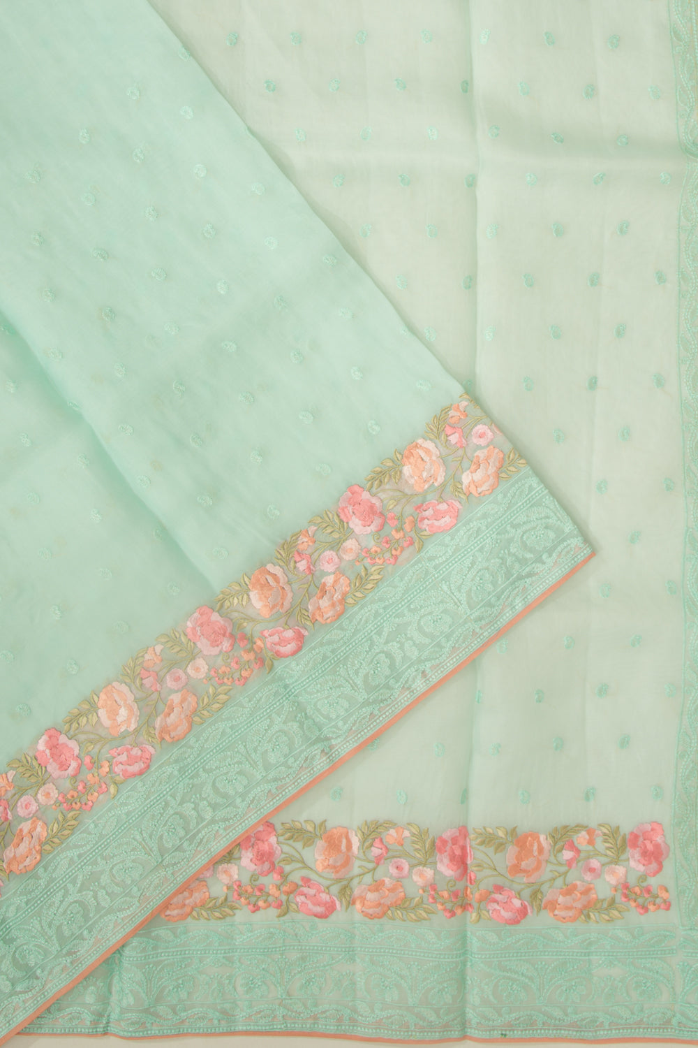 Organza Embroidery Butta Green Saree