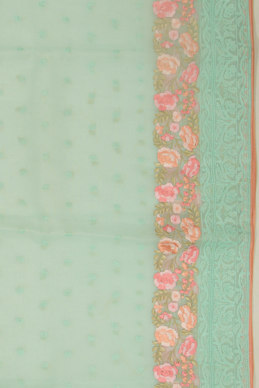 Organza Embroidery Butta Green Saree
