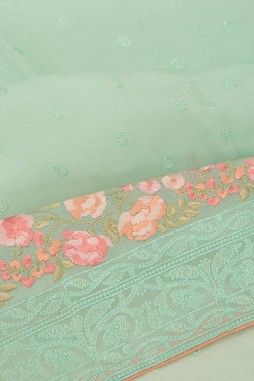 Organza Embroidery Butta Green Saree