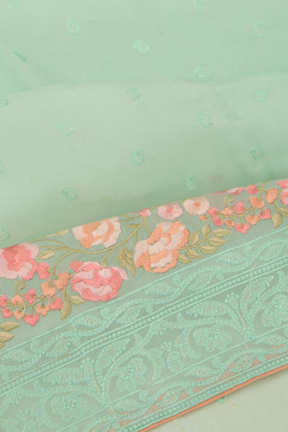 Organza Embroidery Butta Green Saree