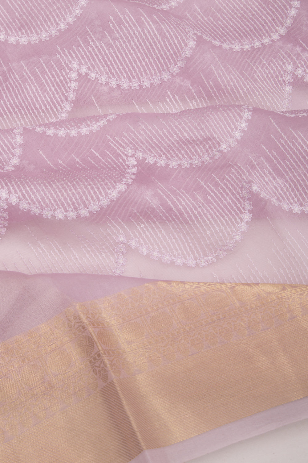 Organza Floral Embroidery Lavender Saree