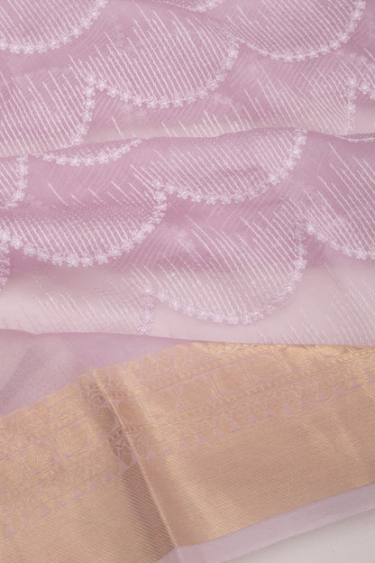 Organza Floral Embroidery Lavender Saree