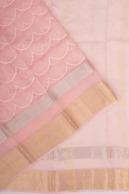 Organza Floral Embroidery Peach Saree