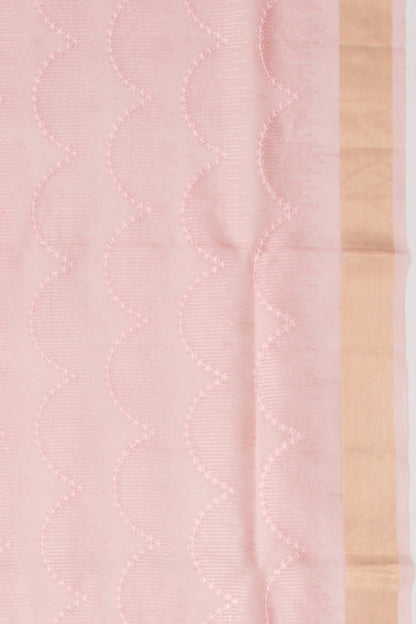 Organza Floral Embroidery Peach Saree