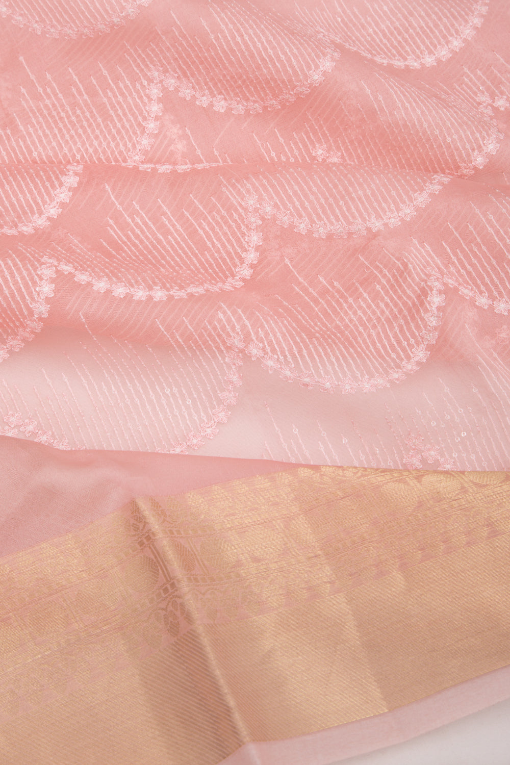 Organza Floral Embroidery Peach Saree