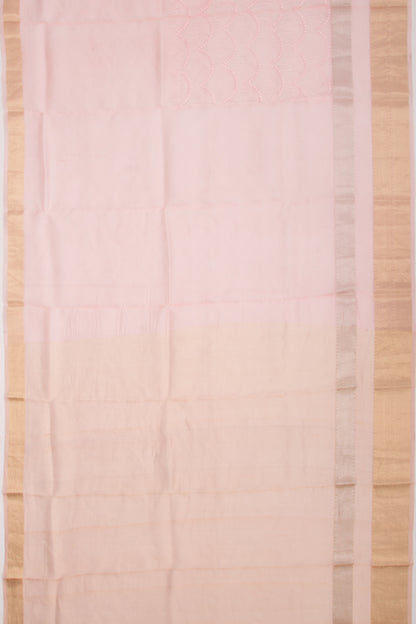 Organza Floral Embroidery Peach Saree