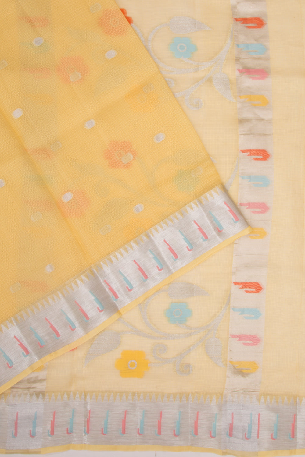 Kota Soft Silk Butta Lemon Yellow Saree