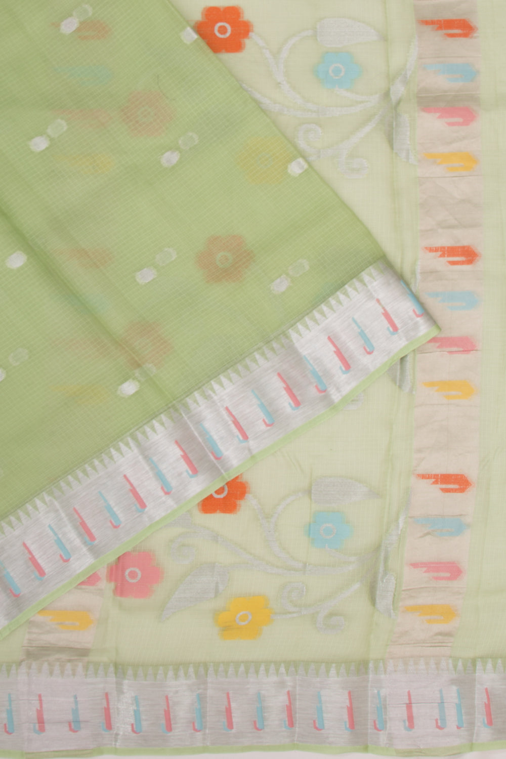 Kota Soft Silk Butta Green Saree