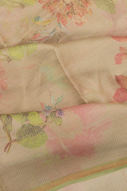 Organza Checks And Floral Printed Green Saree