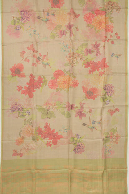 Organza Checks And Floral Printed Green Saree