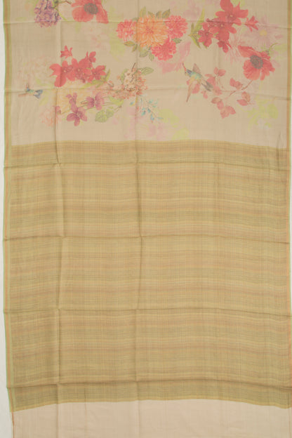 Organza Checks And Floral Printed Green Saree