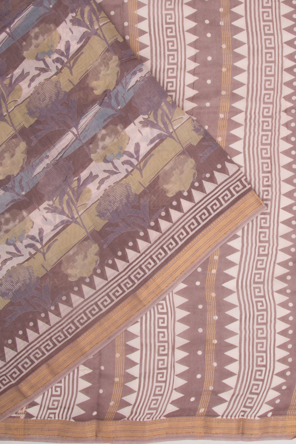 Chanderi Silk Batik Printed Brown Saree