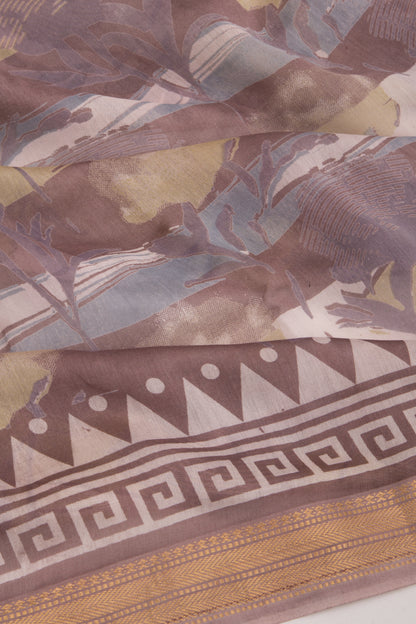 Chanderi Silk Batik Printed Brown Saree