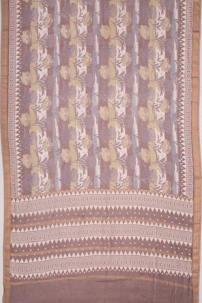 Chanderi Silk Batik Printed Brown Saree