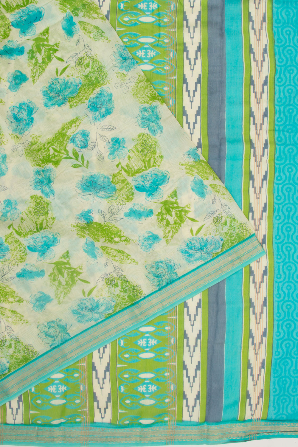 Chanderi Silk Batik Printed Green Saree