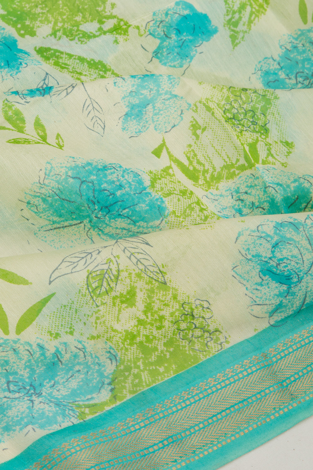 Chanderi Silk Batik Printed Green Saree