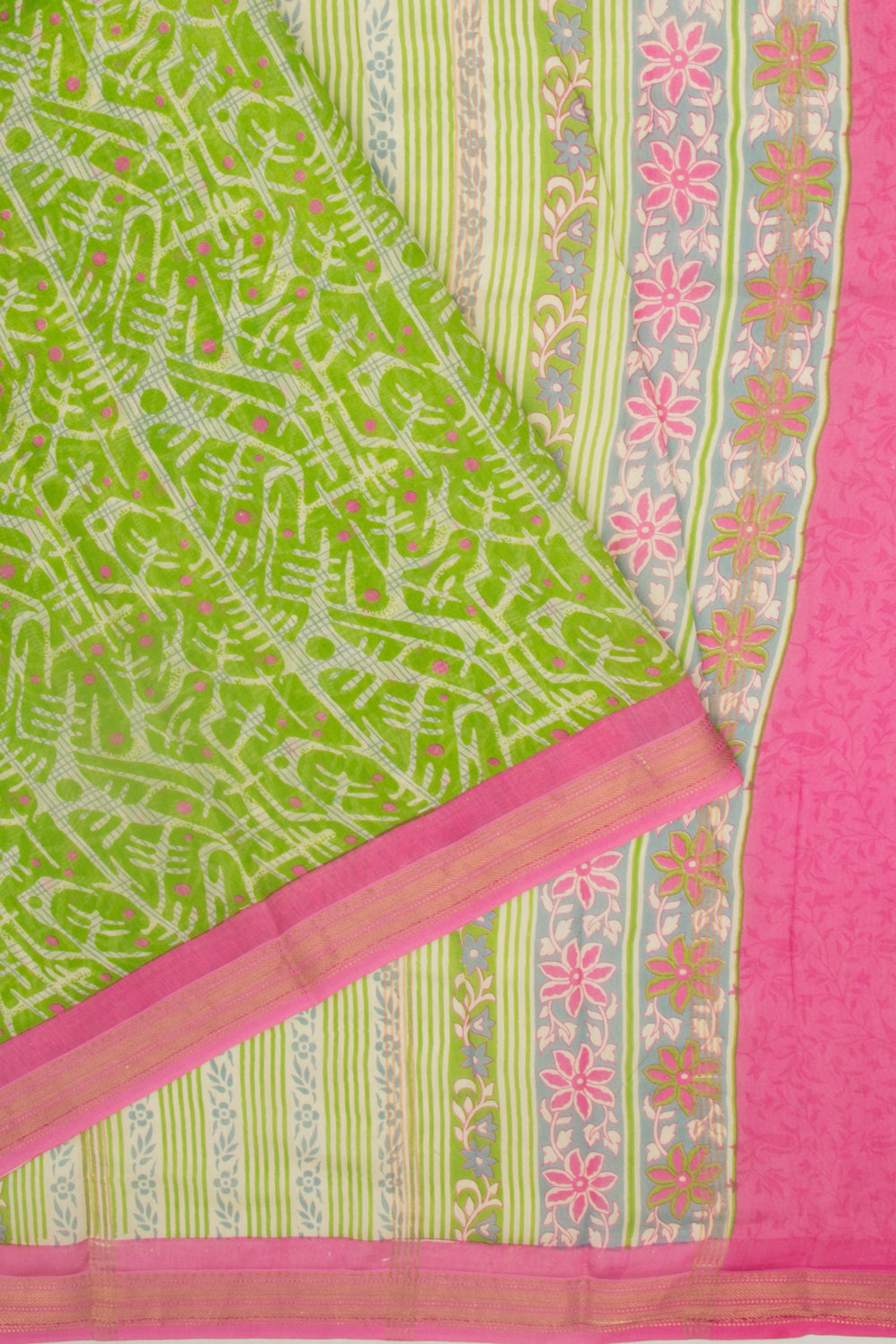 Chanderi Silk Batik Printed Green Saree